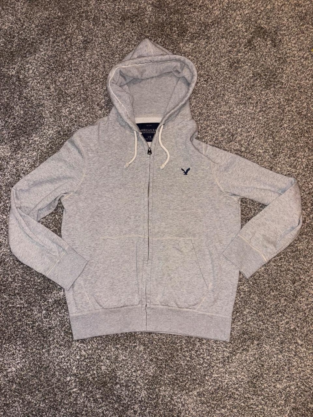 Y2K American Eagle Outfitters Light Gray Men's Zip Hoodie